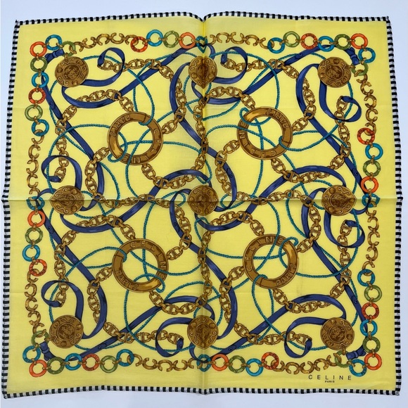 Celine Paris Vintage Handkerchief Yellow Cotton Square Bandana Scarf  Size 18.5” - Picture 3 of 8